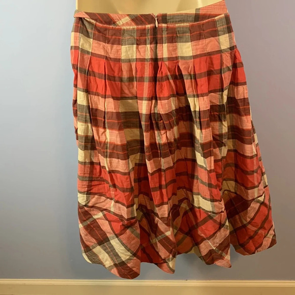 Talbots size 2 red brown cream plaid apple picking light skirt A line pleated - Picture 4 of 9